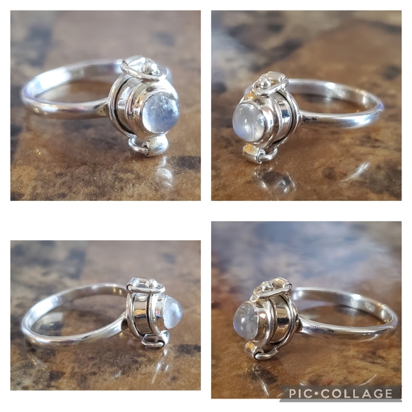 Genuine Rainbow Moonstone Poison Box Ring Size 8 - Picture 6 of 8